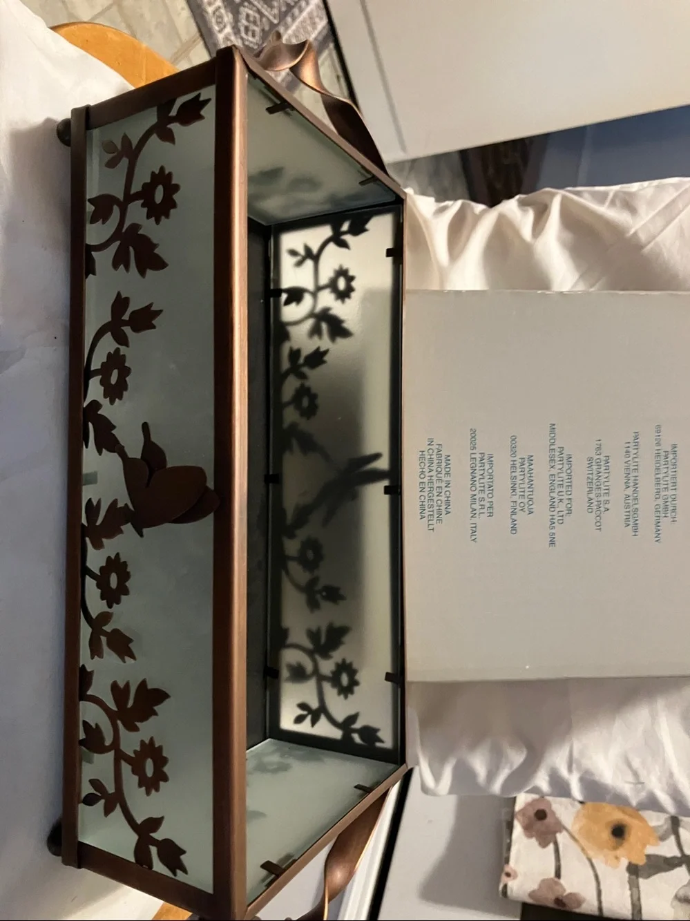 New Partylite.  Copper n frosted glass large. 12”-6”-3” pillar candle holder